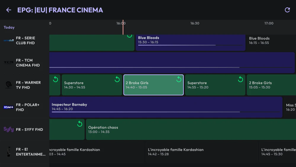 Live TV guide with programme schedule
