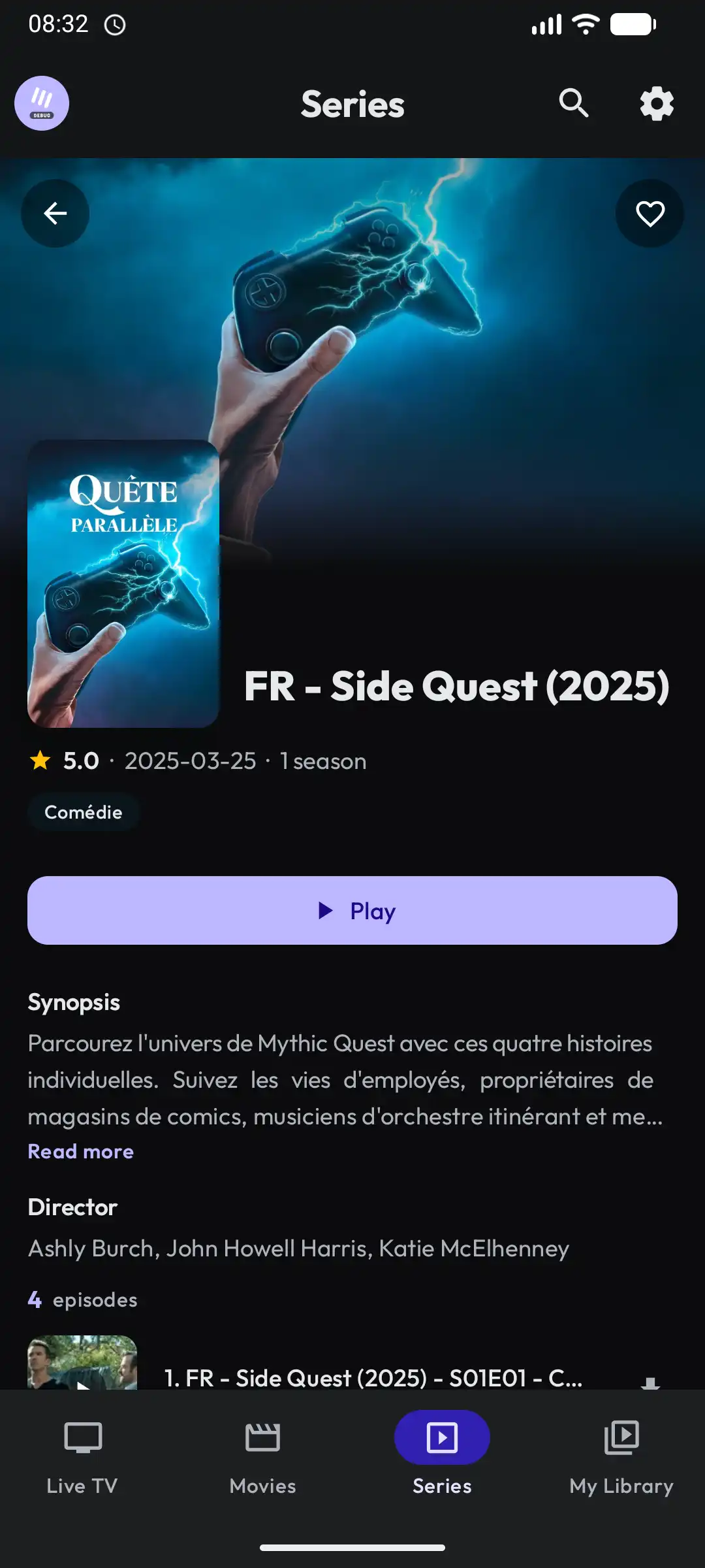 Electron IPTV series detail on an Android phone